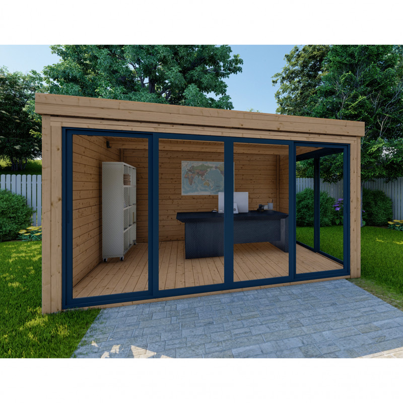 Bureau de jardin en bois massif 11,8m² – madriers 40mm traités teinté marron Gardy Shelter – Image 5