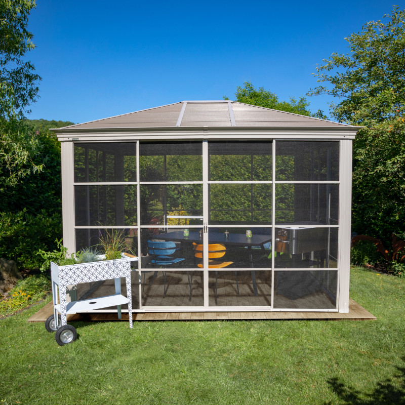 Pavillon Striano 362x298cm en aluminium et acier galvanisé avec moustiquaires