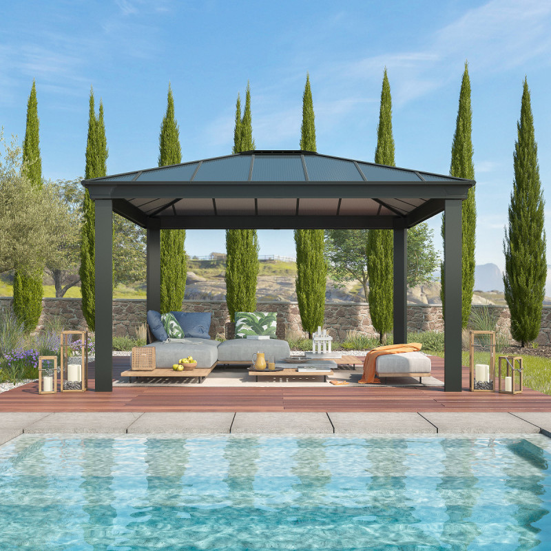 pergola-bioclimatique-aluminium-anthracite-1080m-toit-avec-lames-ovales-5-panneaux-moucharabieh-gris-pour-cote-360m-habrita …. – Image 4