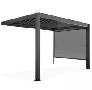 Pergola bioclimatique adossée 4x3m en aluminium blanc avec 1, 2 ou 3 stores, OIA