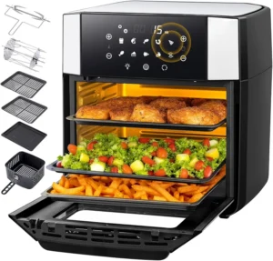 Friteuse à air chaud, 15 l, four à air chaud, 90 % d'huile en moins, Air Fryer XXL 1800 W, mini four 10 en 1 avec fonction rotative à chaleur tournante, Airfryer avec écran tactile, 7 accessoires, en1