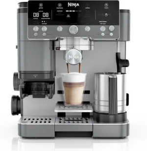 Ninja Luxe Premier Machine à café 3-en-1, Pour réaliser espressos, infusions à froid et café filtre, 4 préréglages de mousse automatiques, Gris Métalisé, ES601EUGM